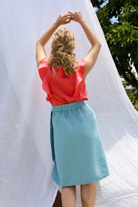 Astra Wrap Skirt in Sky Blue Linen