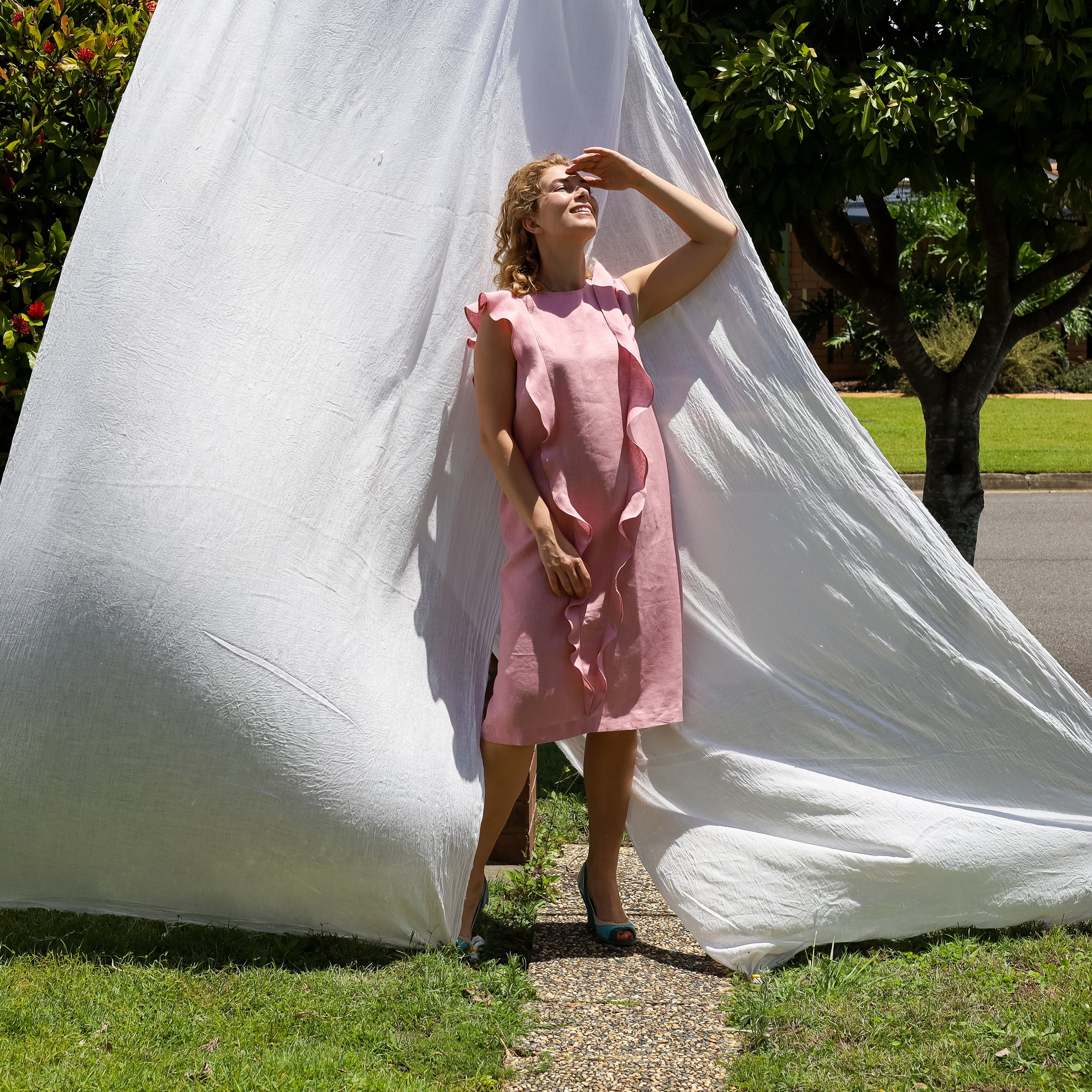 Blush pink clearance linen dress