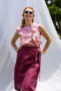 Astra Wrap Skirt in Ripe Plum Linen