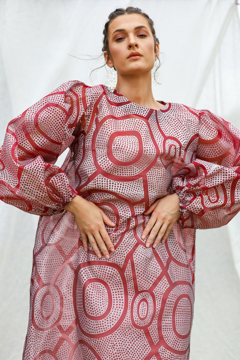 GLORY by Tiwi Design x Ossom Kulama Puff Sleeve Dress in Silk