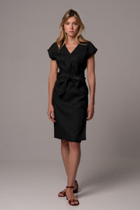 Classic Black Wrap Dress in Premium European Linen